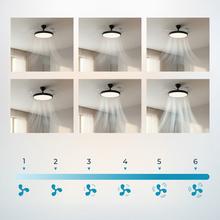EnergySilence Aero 300 Air Invisible Black Ventilador de techo con 3 aspas retráctiles, con motor DC de 30 W, iluminación LED, temporizador hasta 4 horas, función winter-summer, 6 velocidades, mando a distancia.