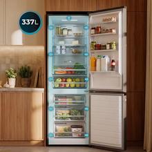 Bolero CoolMarket Combi 377 Inox A Frigorífico Combi Bolero CoolMarket Combi 377 Inox A con gran capacidad de 377L, con la mejor eficiencia energética del mercado clase A, tecnología CoolMatrix, 2 cajones especiales con control de humedad, FreshnessFlex Hub, Botellero Premium y congela tus alimentos en segundos con Fast Freezing.