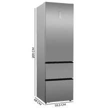 Bolero CoolMarket Combi FD 450 Elite Inox D. Frigorífico Combi, MAX INSIDE con VIP Tech, Cool Matrix, Fresh Flex (cajón variable 6 temperaturas con control de humedad), Total NoFrost, Compresor Inverter Plus, Multi AirFlow, 450 L, 201×59,5×68 cm, funciones Fast Cooling y Fast Freezing, Modo Smart, Green HUB XL, Display exterior, Botellero, Bandejas de cristal, Diseño con iluminación SkyLight (interior gris con LED) y Clase energética D