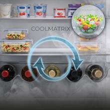 Bolero CoolMarket Combi FD 450 Elite Inox DRéfrigérateur-congélateur, MAX INSIDE avec VIP Tech, Cool Matrix, Fresh Flex (tiroir variable à 6 températures avec contrôle de l'humidité), Total NoFrost, compresseur Inverter Plus, Multi AirFlow, 450 L, 201×59,5×68 cm, fonctions Fast Cooling et Fast Freezing, mode Smart, Green HUB XL, écran extérieur, porte-bouteilles, clayettes en verre, design avec éclairage SkyLight (intérieur gris avec LED) et classe énergétique D.