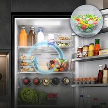 Bolero CoolMarket Combi FD 450 Elite Black Glass DRéfrigérateur-congélateur, MAX INSIDE avec VIP Tech, Cool Matrix, Fresh Flex (tiroir variable à 6 températures avec contrôle de l'humidité), Total NoFrost, compresseur Inverter Plus, Multi AirFlow, 450 L, 201×59,5×68 cm, fonctions Fast Cooling et Fast Freezing, mode Smart, Green HUB XL, écran extérieur, porte-bouteilles, clayettes en verre et classe énergétique D.