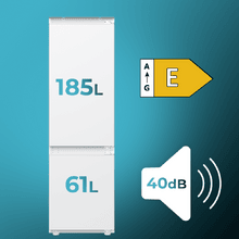 Bolero CoolMarket Combi BI-S DF 248 E. Frigorífico Combi Integrable 248L con Puerta Deslizante, Tecnología Cíclica, GREEN HUB, Alarma de Puerta, Clase E y 540×546×1780 mm