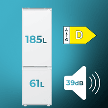 Bolero CoolMarket Combi BI-S DF 248 D Frigorífico Combi Integrable 248L con Puerta Deslizante, Tecnología Cíclica, Botellero Extra, GREEN HUB, Alarma de Puerta, Clase D y 540×546×1780 mm