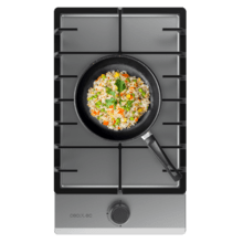 Bolero Squad GN 1200F Inox Placa de gas preparada para instalación a GAS NATURAL, acabado en acero inoxidable, parrillas individuales de hierro fundido, potencia de 3,5kW, quemador WOK triple corona, encendido eléctrico, sistema de seguridad de las válvulas, para gas natural y accesorio para la conversión de gas incluído.