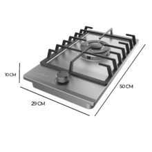 Bolero Squad GN 1200F Inox Placa de gas preparada para instalación a GAS NATURAL, acabado en acero inoxidable, parrillas individuales de hierro fundido, potencia de 3,5kW, quemador WOK triple corona, encendido eléctrico, sistema de seguridad de las válvulas, para gas natural y accesorio para la conversión de gas incluído.