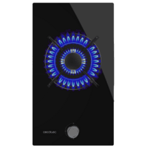 Bolero Squad GN 1200S Glass Black Placa de gas preparada para instalación a GAS NATURAL, acabado en acero inoxidable, parrilla completa de hierro fundido, potencia de 3,5kW, quemador WOK triple corona, encendido eléctrico, sistema de seguridad de las válvulas, para gas natural y accesorio para la conversión de gas incluído.