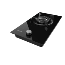 Bolero Squad GN 1200S Glass Black Placa de gas preparada para instalación a GAS NATURAL, acabado en acero inoxidable, parrilla completa de hierro fundido, potencia de 3,5kW, quemador WOK triple corona, encendido eléctrico, sistema de seguridad de las válvulas, para gas natural y accesorio para la conversión de gas incluído.