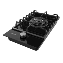 Bolero Squad GN 1200F Glass Black Placa de gas preparada para instalación a GAS NATURAL, acabado en cristal negro, parrilla completa de hierro fundido, potencia de 3,5kW, quemador WOK triple corona, encendido eléctrico, sistema de seguridad de las válvulas, para gas natural y accesorio para la conversión de gas incluído.