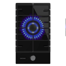 Bolero Squad GN 1200F Glass Black Placa de gas preparada para instalación a GAS NATURAL, acabado en cristal negro, parrilla completa de hierro fundido, potencia de 3,5kW, quemador WOK triple corona, encendido eléctrico, sistema de seguridad de las válvulas, para gas natural y accesorio para la conversión de gas incluído.