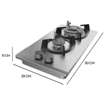 Bolero Squad GN 2200S Inox Placa de gas preparada para instalación a GAS NATURAL DE 2 FUEGOS, acabado en cristal negro, parrilla completa de hierro fundido, potencia de 5,25kW, quemador WOK triple corona, encendido eléctrico, sistema de seguridad de las válvulas, para gas natural y accesorio para la conversión de gas incluído.