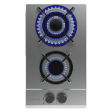 Bolero Squad GN 2200S Inox Placa de gas preparada para instalación a GAS NATURAL DE 2 FUEGOS, acabado en cristal negro, parrilla completa de hierro fundido, potencia de 5,25kW, quemador WOK triple corona, encendido eléctrico, sistema de seguridad de las válvulas, para gas natural y accesorio para la conversión de gas incluído.