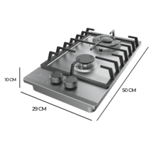 Bolero Squad GN 2200F Inox Placa de gas preparada para instalación a GAS NATURAL DE 2 FUEGOS, acabado en acero inoxidable, parrillas individuales de hierro fundido, potencia de 5,25kW, quemador WOK triple corona, encendido eléctrico, sistema de seguridad de las válvulas, para gas natural y accesorio para la conversión de gas incluído.