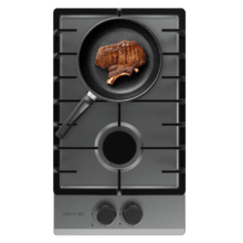 Bolero Squad GN 2200F Inox Placa de gas preparada para instalación a GAS NATURAL DE 2 FUEGOS, acabado en acero inoxidable, parrillas individuales de hierro fundido, potencia de 5,25kW, quemador WOK triple corona, encendido eléctrico, sistema de seguridad de las válvulas, para gas natural y accesorio para la conversión de gas incluído.