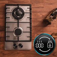 Bolero Squad GN 2200F Inox Placa de gas preparada para instalación a GAS NATURAL DE 2 FUEGOS, acabado en acero inoxidable, parrillas individuales de hierro fundido, potencia de 5,25kW, quemador WOK triple corona, encendido eléctrico, sistema de seguridad de las válvulas, para gas natural y accesorio para la conversión de gas incluído.