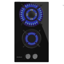 Bolero Squad GN 2200S Glass Black Placa de gas preparada para instalación a GAS NATURAL DE 2 FUEGOS, acabado en acero inoxidable, parrilla completa de hierro fundido, potencia de 5,25kW, quemador WOK triple corona, encendido eléctrico, sistema de seguridad de las válvulas, para gas natural y accesorio para la conversión de gas incluído.