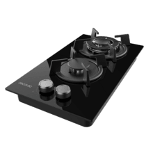 Bolero Squad GN 2200S Glass Black Placa de gas preparada para instalación a GAS NATURAL DE 2 FUEGOS, acabado en acero inoxidable, parrilla completa de hierro fundido, potencia de 5,25kW, quemador WOK triple corona, encendido eléctrico, sistema de seguridad de las válvulas, para gas natural y accesorio para la conversión de gas incluído.