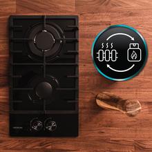 Bolero Squad GN 2200F Glass Black Placa de gas preparada para instalación a GAS NATURAL DE 2 FUEGOS, acabado en cristal negro, parrillas individuales de hierro fundido, potencia de 5,25kW, quemador WOK triple corona, encendido eléctrico, sistema de seguridad de las válvulas, para gas natural y accesorio para la conversión de gas incluído.