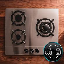 Bolero Squad GN 3200S Inox Placa de gas preparada para instalación a GAS NATURAL DE 3 FUEGOS, acabado en acero inoxidable, parrillas individuales de hierro fundido, potencia de 6,25kW, quemador WOK triple corona, encendido eléctrico, sistema de seguridad de las válvulas, para gas natural y accesorio para la conversión de gas incluído.