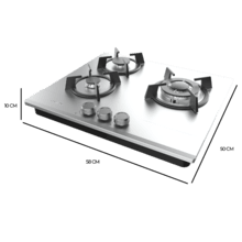 Bolero Squad GN 3200S Inox Placa de gas preparada para instalación a GAS NATURAL DE 3 FUEGOS, acabado en acero inoxidable, parrillas individuales de hierro fundido, potencia de 6,25kW, quemador WOK triple corona, encendido eléctrico, sistema de seguridad de las válvulas, para gas natural y accesorio para la conversión de gas incluído.