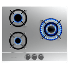 Bolero Squad GN 3200S Inox Placa de gas preparada para instalación a GAS NATURAL DE 3 FUEGOS, acabado en acero inoxidable, parrillas individuales de hierro fundido, potencia de 6,25kW, quemador WOK triple corona, encendido eléctrico, sistema de seguridad de las válvulas, para gas natural y accesorio para la conversión de gas incluído.