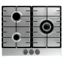 Bolero Squad GN 3200F Inox Placa de gas preparada para instalación a GAS NATURAL DE 3 FUEGOS, acabado en acero inoxidable, parrillas completas de hierro fundido, potencia de 6,25kW, quemador WOK triple corona, encendido eléctrico, sistema de seguridad de las válvulas, para gas natural y accesorio para la conversión de gas incluído.