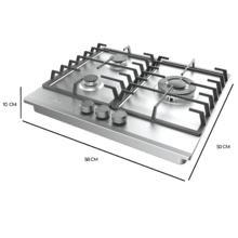 Bolero Squad GN 3200F Inox Placa de gas preparada para instalación a GAS NATURAL DE 3 FUEGOS, acabado en acero inoxidable, parrillas completas de hierro fundido, potencia de 6,25kW, quemador WOK triple corona, encendido eléctrico, sistema de seguridad de las válvulas, para gas natural y accesorio para la conversión de gas incluído.