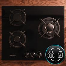 Bolero Squad GN 3200S Glass Black Placa de gas preparada para instalación a GAS NATURAL DE 3 FUEGOS, acabado en cristal negro, parrillas individuales de hierro fundido, potencia de 6,25kW, quemador WOK triple corona, encendido eléctrico, sistema de seguridad de las válvulas, para gas natural y accesorio para la conversión de gas incluído.