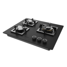 Bolero Squad GN 3800S Eternal Nano Glass Placa de gas, 3 fuegos, preparada para instalación a GAS NATURAL acabado en cristal negro mate, parrillas individuales de hierro fundido, potencia de 10,35kW, quemador Eternal, encendido eléctrico, sistema de seguridad de las válvulas, para gas natural y accesorios para la conversión de gas incluído.
