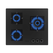 Bolero Squad GN 3800S Eternal Nano Glass Placa de gas, 3 fuegos, preparada para instalación a GAS NATURAL acabado en cristal negro mate, parrillas individuales de hierro fundido, potencia de 10,35kW, quemador Eternal, encendido eléctrico, sistema de seguridad de las válvulas, para gas natural y accesorios para la conversión de gas incluído.