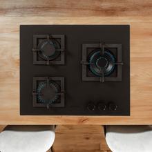 Bolero Squad GN 3800S Eternal Nano Glass Placa de gas, 3 fuegos, preparada para instalación a GAS NATURAL acabado en cristal negro mate, parrillas individuales de hierro fundido, potencia de 10,35kW, quemador Eternal, encendido eléctrico, sistema de seguridad de las válvulas, para gas natural y accesorios para la conversión de gas incluído.