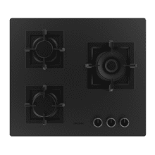 Bolero Squad GN 3800S Eternal Nano Glass Placa de gas, 3 fuegos, preparada para instalación a GAS NATURAL acabado en cristal negro mate, parrillas individuales de hierro fundido, potencia de 10,35kW, quemador Eternal, encendido eléctrico, sistema de seguridad de las válvulas, para gas natural y accesorios para la conversión de gas incluído.