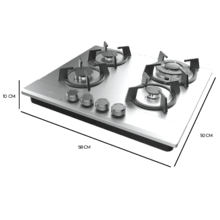 Bolero Squad GN 4200S Inox Placa de gas preparada para instalación a GAS NATURAL DE 4 FUEGOS, acabado en acero inoxidable, parrillas individuales de hierro fundido, potencia de 8kW, quemador WOK triple corona, encendido eléctrico, sistema de seguridad de las válvulas, para gas natural y accesorio para la conversión de gas incluído.