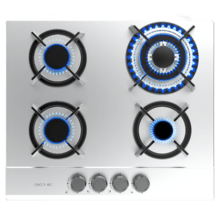 Bolero Squad GN 4200S Inox Placa de gas preparada para instalación a GAS NATURAL DE 4 FUEGOS, acabado en acero inoxidable, parrillas individuales de hierro fundido, potencia de 8kW, quemador WOK triple corona, encendido eléctrico, sistema de seguridad de las válvulas, para gas natural y accesorio para la conversión de gas incluído.