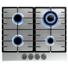 Bolero Squad GN 4200F Inox Placa de gas preparada para instalación a GAS NATURAL DE 4 FUEGOS, acabado en acero inoxidable, parrillas completas de hierro fundido, potencia de 8kW, quemador WOK triple corona, encendido eléctrico, sistema de seguridad de las válvulas, para gas natural y accesorio para la conversión de gas incluído.