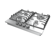 Bolero Squad GN 4200F Inox Placa de gas preparada para instalación a GAS NATURAL DE 4 FUEGOS, acabado en acero inoxidable, parrillas completas de hierro fundido, potencia de 8kW, quemador WOK triple corona, encendido eléctrico, sistema de seguridad de las válvulas, para gas natural y accesorio para la conversión de gas incluído.