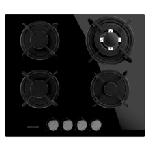 Bolero Squad GN 4200S Glass Black Placa de gas preparada para instalación a GAS NATURAL DE 4 FUEGOS, acabado en cristal negro, parrillas individuales de hierro fundido, potencia de 8kW, quemador WOK triple corona, encendido eléctrico, sistema de seguridad de las válvulas, para gas natural y accesorio para la conversión de gas incluído.