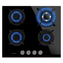 Bolero Squad GN 4200S Glass Black Placa de gas preparada para instalación a GAS NATURAL DE 4 FUEGOS, acabado en cristal negro, parrillas individuales de hierro fundido, potencia de 8kW, quemador WOK triple corona, encendido eléctrico, sistema de seguridad de las válvulas, para gas natural y accesorio para la conversión de gas incluído.