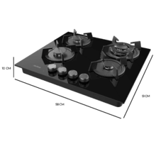 Bolero Squad GN 4200S Glass Black Placa de gas preparada para instalación a GAS NATURAL DE 4 FUEGOS, acabado en cristal negro, parrillas individuales de hierro fundido, potencia de 8kW, quemador WOK triple corona, encendido eléctrico, sistema de seguridad de las válvulas, para gas natural y accesorio para la conversión de gas incluído.