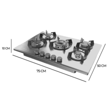 Bolero Squad GN 5200S Inox Placa de gas, 5 fuegos, preparada para instalación a GAS NATURAL acabado en acero inoxidable, parrillas individuales de hierro fundido, potencia de 11kW, quemador WOK triple corona, encendido eléctrico, sistema de seguridad de las válvulas, para gas natural y accesorio para la conversión de gas incluído.