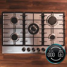 Bolero Squad GN 5200F Inox Placa de gas, 5 fuegos, preparada para instalación a GAS NATURAL acabado en acero inoxidable, parrillas completas de hierro fundido, potencia de 11kW, quemador WOK triple corona, encendido eléctrico, sistema de seguridad de las válvulas, para gas natural y accesorio para la conversión de gas incluído.