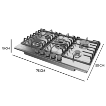 Bolero Squad GN 5200F Inox Placa de gas, 5 fuegos, preparada para instalación a GAS NATURAL acabado en acero inoxidable, parrillas completas de hierro fundido, potencia de 11kW, quemador WOK triple corona, encendido eléctrico, sistema de seguridad de las válvulas, para gas natural y accesorio para la conversión de gas incluído.