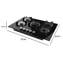 Bolero Squad GN 5200S Glass Black Placa de gas, 5 fuegos, preparada para instalación a GAS NATURAL acabado en cristal negro, parrillas individuales de hierro fundido, potencia de 11kW, quemador WOK triple corona, encendido eléctrico, sistema de seguridad de las válvulas, para gas natural y accesorio para la conversión de gas incluído.