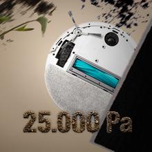 Conga Y90 Pearl Robot aspirador con base de autovaciado con Inteligencia Artificial y navegación láser. 25000 Pa de succión del motor. Autonomía de hasta 240 minutos en modo Eco. Cepillo silicona, ideal para casas con mascotas. Bolsa de polvo de 3 L. Compatible con Bluetooth y WiFi para redes 2,4 GHz.