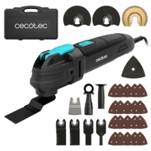 Utensile multifunzione oscillante FlexiTool 500 OneClick con potenza di 500 W e oscillazione di 3,5°. Cambio rapido degli accessori. Velocità regolabile. Include valigetta per il trasporto e kit completo di accessori per separare, tagliare, levigare e raschiare i materiali.