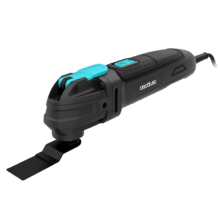 Utensile multifunzione oscillante FlexiTool 500 OneClick con potenza di 500 W e oscillazione di 3,5°. Cambio rapido degli accessori. Velocità regolabile. Include valigetta per il trasporto e kit completo di accessori per separare, tagliare, levigare e raschiare i materiali.