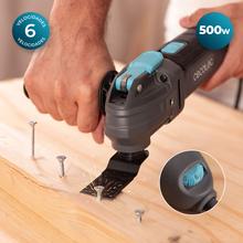 FlexiTool 500 OneClick Multiherramienta oscilante con 500W de potencia y oscilación de 3,5º. Cambio de accesorios rápido. Velocidad ajustable. Incluye maletín y kit completo de accesorios para separar, cortar, lijar y raspar materiales.