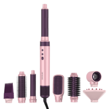 AirGlisse 8in1 Cotton Candy. Moldeador 8 en 1 con tecnología Coanda que moldea, riza, peina, seca y elimina el efecto frizz. Con 3 velocidades, 3 temperaturas, y tecnología iónica. Motor digital 1400 W de potencia y 110000 rpm. Cabezales con revestimiento de cerámica y keratina