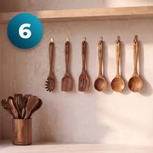 NATURE 6 PZAS. Set de 6 piezas de utensilios de madera de acacia con stopper