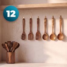 Nature - Ensemble de 12 ustensiles en bois d'acacia avec bouchon
