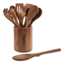 Nature - Ensemble de 12 ustensiles en bois d'acacia avec bouchon